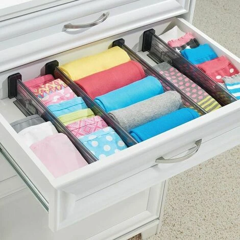 Drawer Organizer (Set Of 4) - Plastic Adjustable Drawer Divider - Cutlery Organizer For Kitchen, Bathroom Or Bedroom Drawer - Transparent Black - Image 4