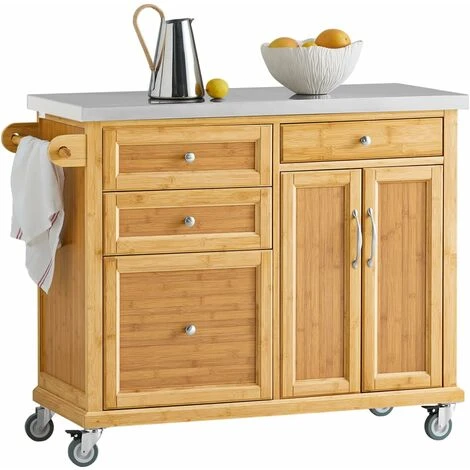 SoBuy Stainless Worktop Kitchen Trolley Island Storage Cupboard FKW70-N+ Free Wall Coat Rack FRG54-W