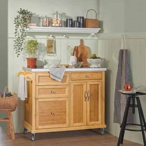 SoBuy Stainless Worktop Kitchen Trolley Island Storage Cupboard FKW70-N+ Free Wall Coat Rack FRG54-W - Image 3