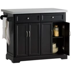 SoBuy Extendable Kitchen Trolley Island Storage Cupboard Black FKW71-SCH+ Free Wall Coat Rack FRG54-W