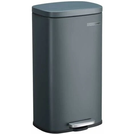 Songmics Kitchen Rubbish Bin, Pedal Trash Can 30L, With Plastic Inner Bucket, Hinged Lid, Soft Closure, Odour Proof And Hygienic, Smoky Grey LTB03GS