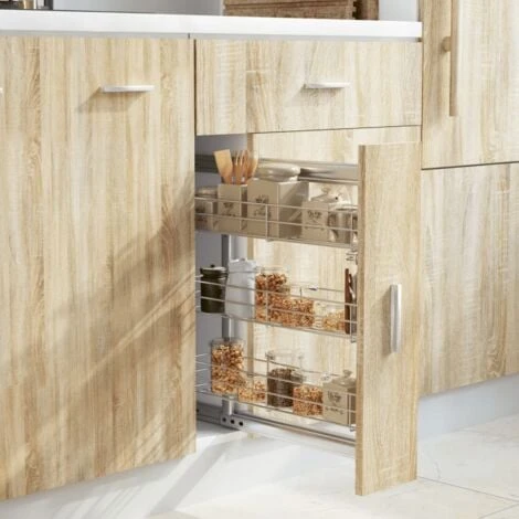 3-Tier Pull-out Kitchen Wire Basket Silver 47x15.5x55.5 Cm VidaXL - Image 2