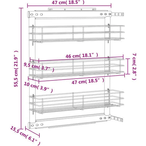 3-Tier Pull-out Kitchen Wire Basket Silver 47x15.5x55.5 Cm VidaXL - Image 3