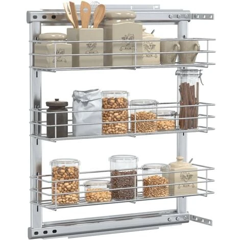 3-Tier Pull-out Kitchen Wire Basket Silver 47x15.5x55.5 Cm VidaXL - Image 4