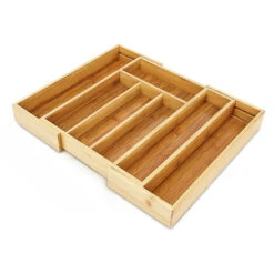 Relaxdays Expandable Kitchen Drawer Organiser, 5 X 43 X 34 Cm, With 5-7 Compartments, Bamboo Cutlery Tray, Brown