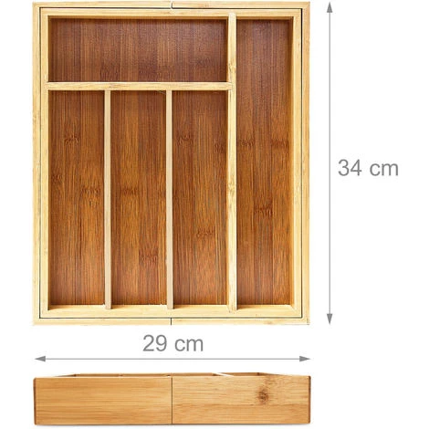 Relaxdays Expandable Kitchen Drawer Organiser, 5 X 43 X 34 Cm, With 5-7 Compartments, Bamboo Cutlery Tray, Brown - Image 4