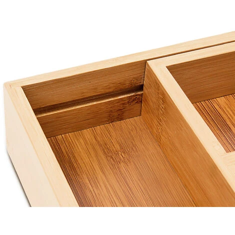Relaxdays Expandable Kitchen Drawer Organiser, 5 X 43 X 34 Cm, With 5-7 Compartments, Bamboo Cutlery Tray, Brown - Image 5
