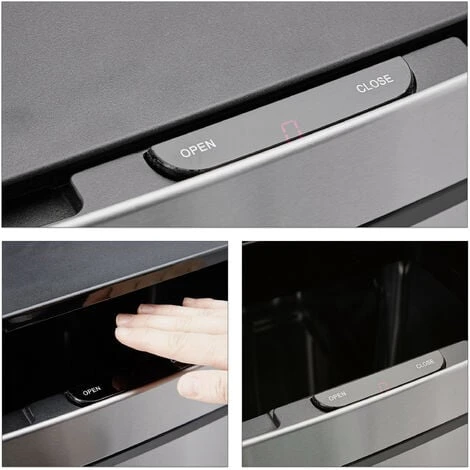 Relaxdays Waste Separation System With 3 Compartments, With Sensor, 60 L, 3 Bins, Pullout, Stainless Steel, HxWxD: 74.5 X 42 X 31.5 Cm, Silver - Image 5