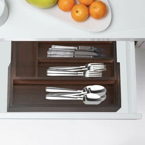 Relaxdays Cutlery Drawer Tray, Extendable, Variable Width, 5 - 7 Compartments, Bamboo Organiser, HWD: 5.5x48.5x37cm, Dark Brown - Image 2