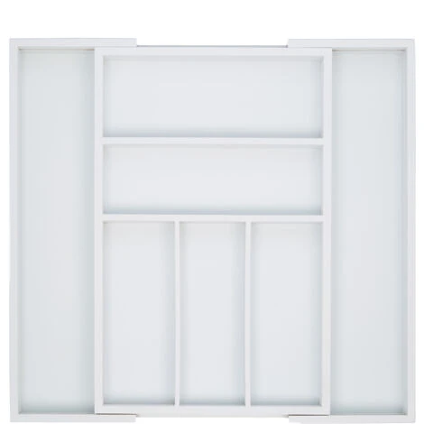 Relaxdays Extendable Cutlery Tray, Var. Width, 5-7 Compartments, Bamboo Organiser, HWD: 5x48x46cm, White