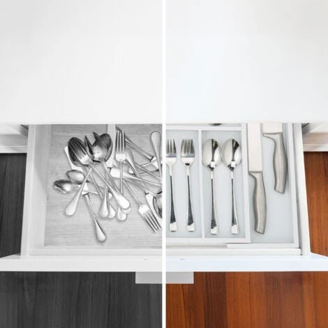 Relaxdays Extendable Cutlery Tray, Var. Width, 5-7 Compartments, Bamboo Organiser, HWD: 5x48x46cm, White - Image 5