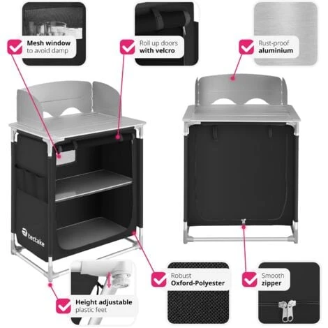 Camping Kitchen 76x53.5x107cm - Camping Kitchen Unit, Camping Kitchen Stand, Camping Cooking Table - Black - Image 3