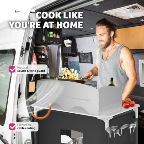 Camping Kitchen 76x53.5x107cm - Camping Kitchen Unit, Camping Kitchen Stand, Camping Cooking Table - Black - Image 4