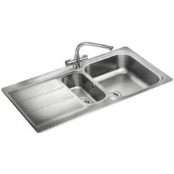 Rangemaster Glendale Kitchen Sink 1.5 Bowl Stainless Steel Inset FREE Waste Kit