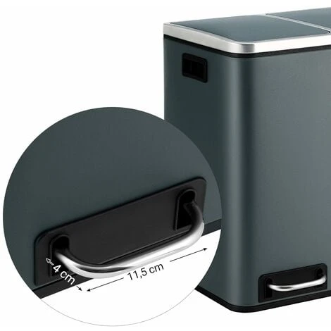Songmics 30L Recycling Bin, Metal Rubbish Bin, Step Bin With Inner Bucket And Handles, 2 X 15 Liter For Kitchen, Soft Closure, Airtight, Smoky Grey LTB30GS - Image 4