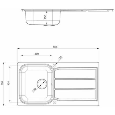 Rangemaster Glendale Kitchen Sink Single Bowl Stainless Steel Inset Waste Kit - Image 3