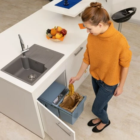Relaxdays Built-In Kitchen Bin, Pull Out, 15 L, Plastic Waste Separation System, HWD 35 X 34 X 48 Cm, Grey - Image 2