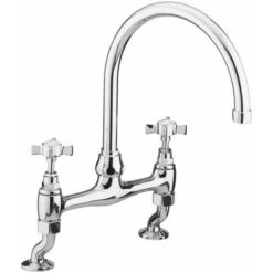 Traditional Victorian Design Bridge Deck Mounted Chrome Cross Head Kitchen Sink Mixer Tap