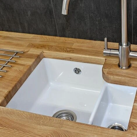 RReginox Tuscany Kitchen Sink LH Large 1.5 Bowl White Ceramic Undermount Waste - Image 2