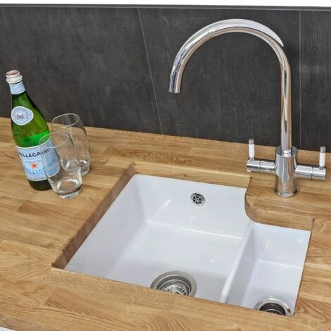 RReginox Tuscany Kitchen Sink LH Large 1.5 Bowl White Ceramic Undermount Waste - Image 3