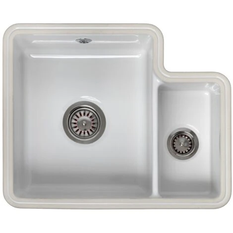 RReginox Tuscany Kitchen Sink LH Large 1.5 Bowl White Ceramic Undermount Waste - Image 4
