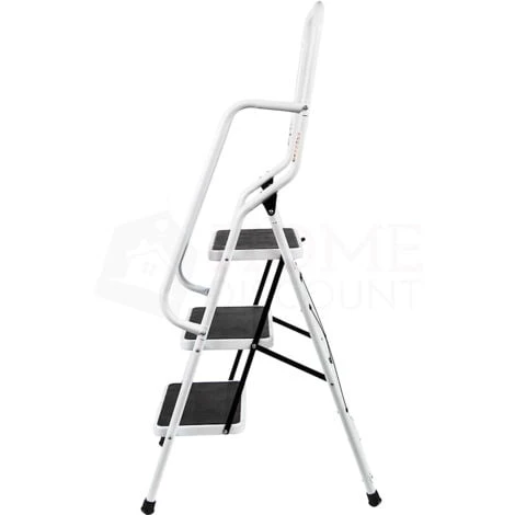 3 Step Ladder With Handrail & Anti-Slip Mat Iron Frame Home DIY Stool - Image 2