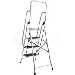 4 Step Ladder With Handrail & Anti-Slip Mat Iron Frame Home DIY Stool