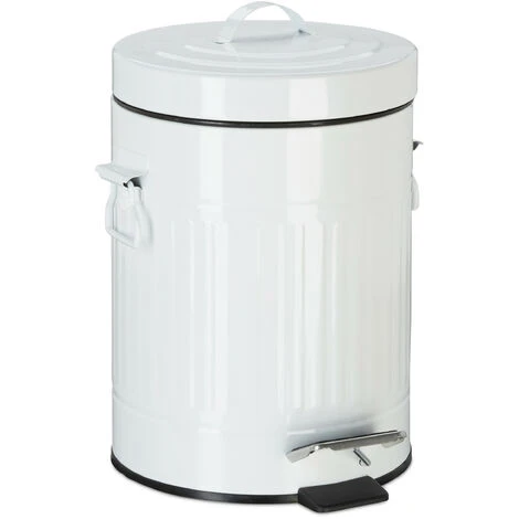 Relaxdays Pedal Bin, Vintage Under Kitchen Counter & Bathroom Bin, Metal, 5 L, White