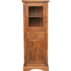 Country -style Solid Lime Wood Walnut Finish W55xDP43xH150 Cm Sized Display Case. Made In Italy