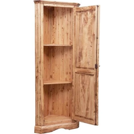 Country-style Solid Made Wood Natural Finish W50xDP50xH184 Cm Sized Corner Cabinet. Made In Italy - Image 4