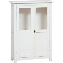 Country -style Solid Lime Wood Antiqued White Finish W68xDP25xH98 Cm Sized Display Cabinet. Made In Italy