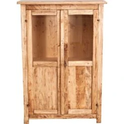 Country-style Solid Lime Wood, Natural Finish W68xDP25xH98 Cm Sized Display Cabinet. Made In Italy