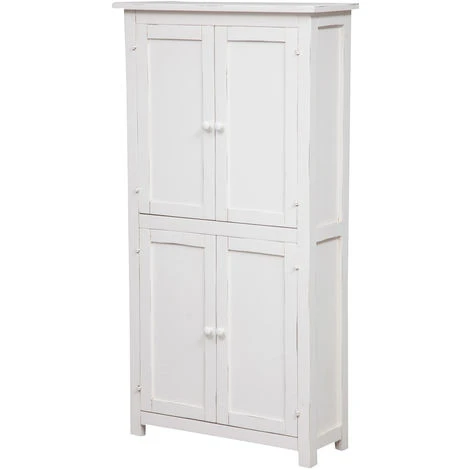 Country-style Solid Lime Wood, Antiqued White Structure W68xDP25xH130 Cm Sized Small Cabinet. Made In Italy