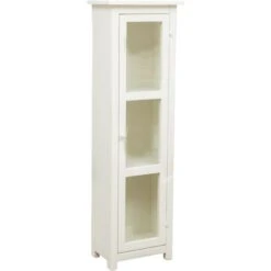 Country-style Solid Lime Wood, Antiqued White Finish Sized Display Case. Made In Italy