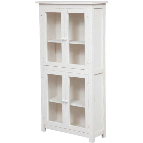 Country-style Solid Lime Wood Antiqued White Finish Showcase W68xDP25xH130 Cm Sized Display Case. Made In Italy