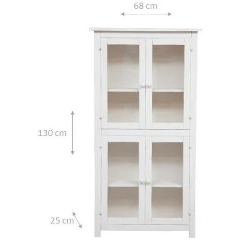 Country-style Solid Lime Wood Antiqued White Finish Showcase W68xDP25xH130 Cm Sized Display Case. Made In Italy - Image 2