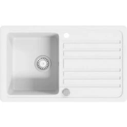 Granite Kitchen Sink Single Basin With Drainer Reversible Cream White VidaXL