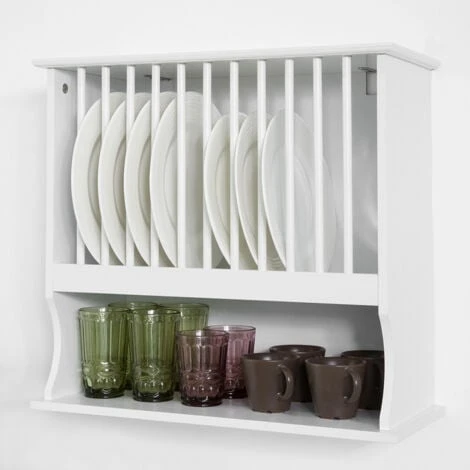 SoBuy Wall Mounted Kitchen Plate Cup Rack, Kitchen Wall Shelf, Kitchen Storage Rack Shelf KCR04-W