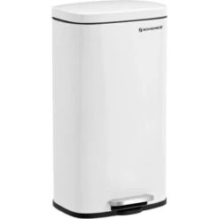 Songmics Kitchen Rubbish Bin, Pedal Trash Can 30L, With Plastic Inner Bucket, Hinged Lid, Soft Closure, Odour Proof And Hygienic, White LTB03WT