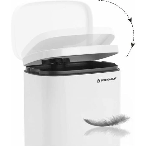 Songmics Kitchen Rubbish Bin, Pedal Trash Can 30L, With Plastic Inner Bucket, Hinged Lid, Soft Closure, Odour Proof And Hygienic, White LTB03WT - Image 3