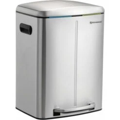 Songmics Dual Rubbish Bin, 2 X 20L Trash Can, Metal Step Bin, With Dual Compartments, Plastic Inner Buckets And Hinged Lid, Handles, Soft Closure, Airtight, Silver LTB40NL