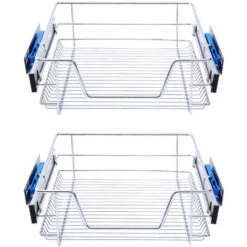 Livingandhome Set Of 2 Pull Out Wire Basket Kitchen Cabinet Larder Organizer Cupboard Drawer, 30CM