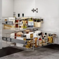 Livingandhome Set Of 2 Pull Out Wire Basket Kitchen Cabinet Larder Organizer Cupboard Drawer, 60CM