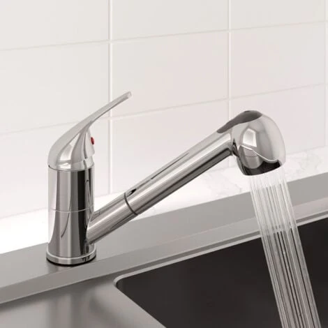 Essentials Modern Mono Kitchen Mixer Tap Pull Out Handheld Spray Round Single Lever Chrome - Image 3