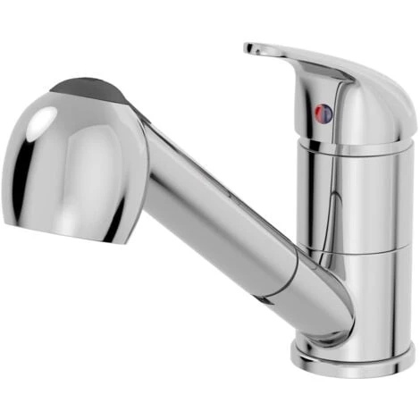 Essentials Modern Mono Kitchen Mixer Tap Pull Out Handheld Spray Round Single Lever Chrome - Image 5