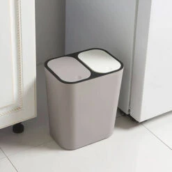 Livingandhome 12L Dual Compartment Waste Bin With Push Button, Grey