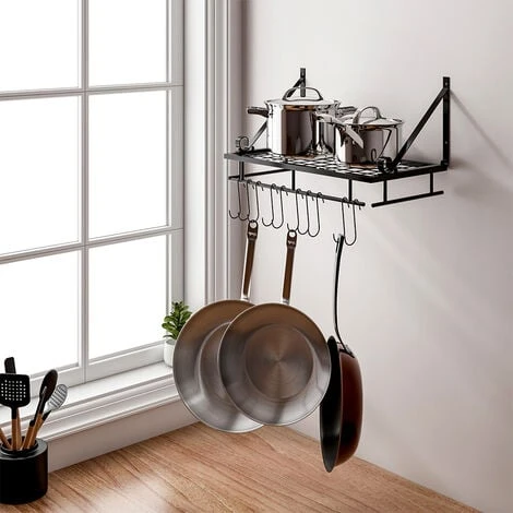 Livingandhome Wall Mounted Metal Pots Pans Storage Racks With 10 Hooks Home - Image 2