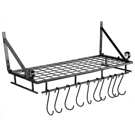 Livingandhome Wall Mounted Metal Pots Pans Storage Racks With 10 Hooks Home - Image 4