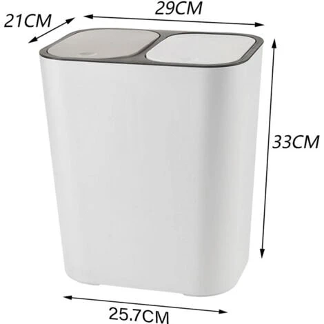 Livingandhome 12L Dual Compartment Waste Bin With Push Button, White - Image 5
