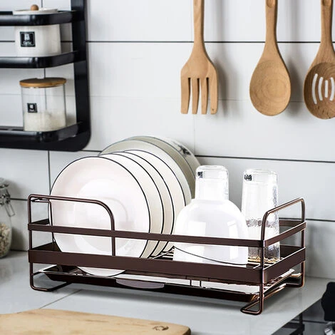 Livingandhome Metal Wire Dish Storage Rack With Drip Tray - Image 2